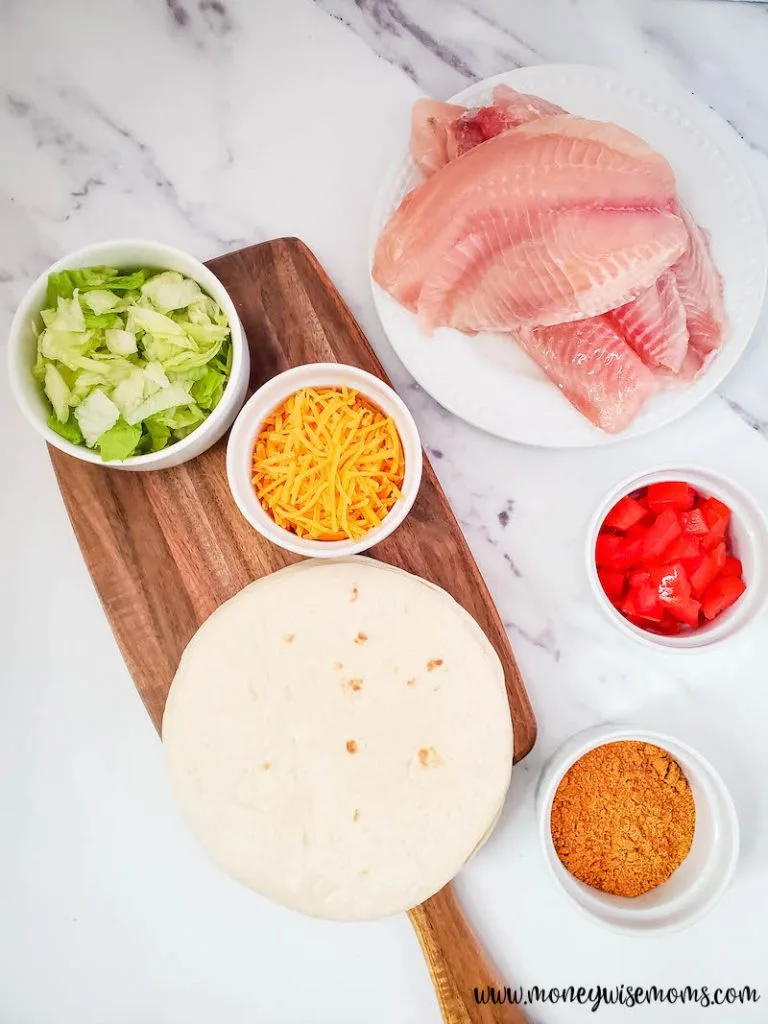 ingredients for tilapia fish tacos ready to cook