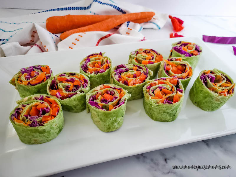 Featured image showing the finished veggie pinwheels on a platter ready to serve