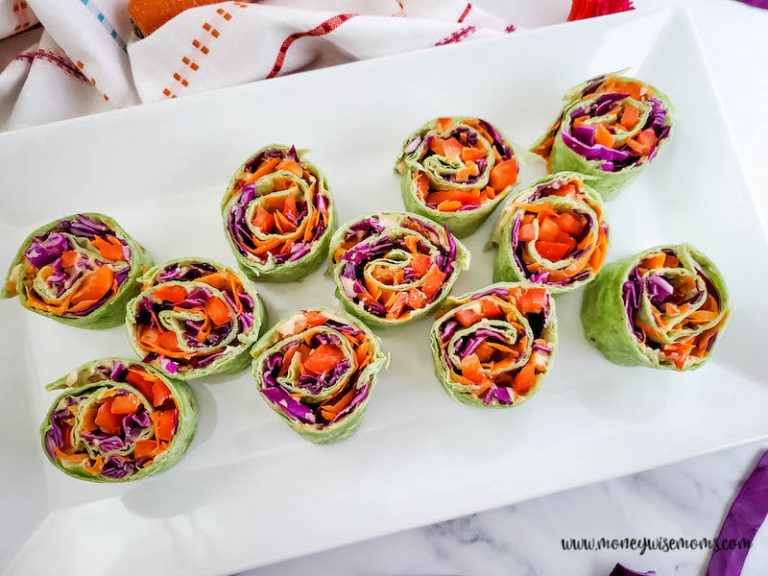 top down view of the finished and sliced veggie pinwheels ready to eat