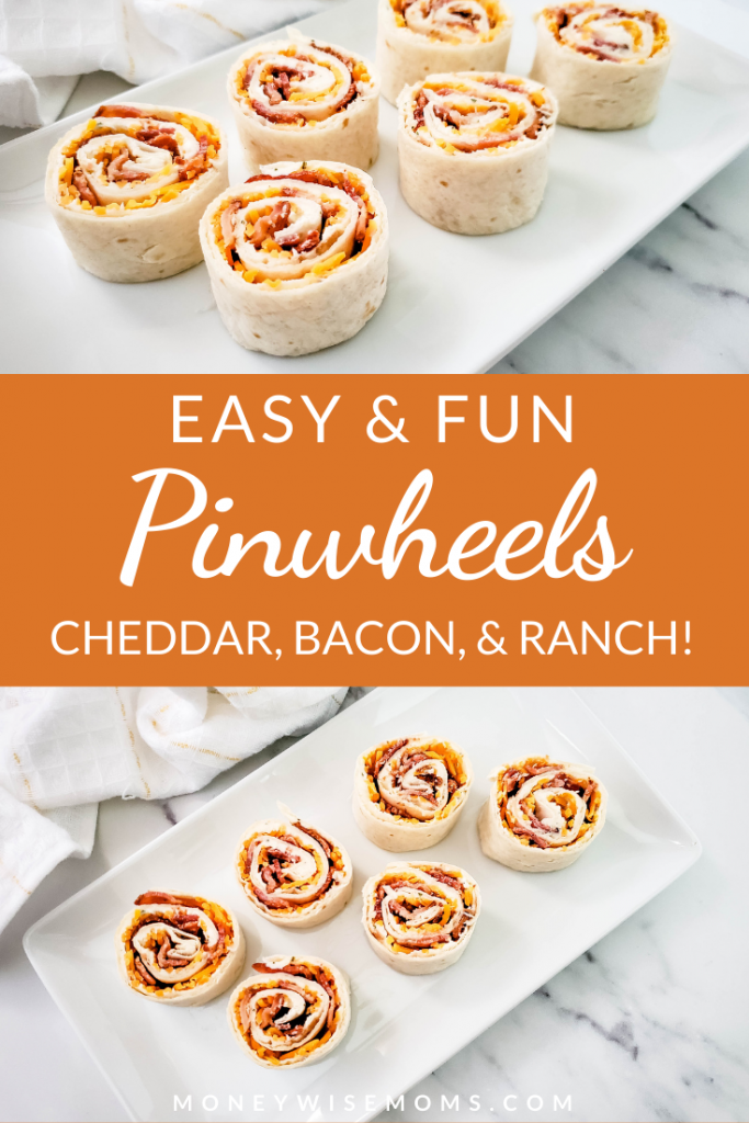 pin showing the finished cheddar bacon ranch pinwheels ready to eat