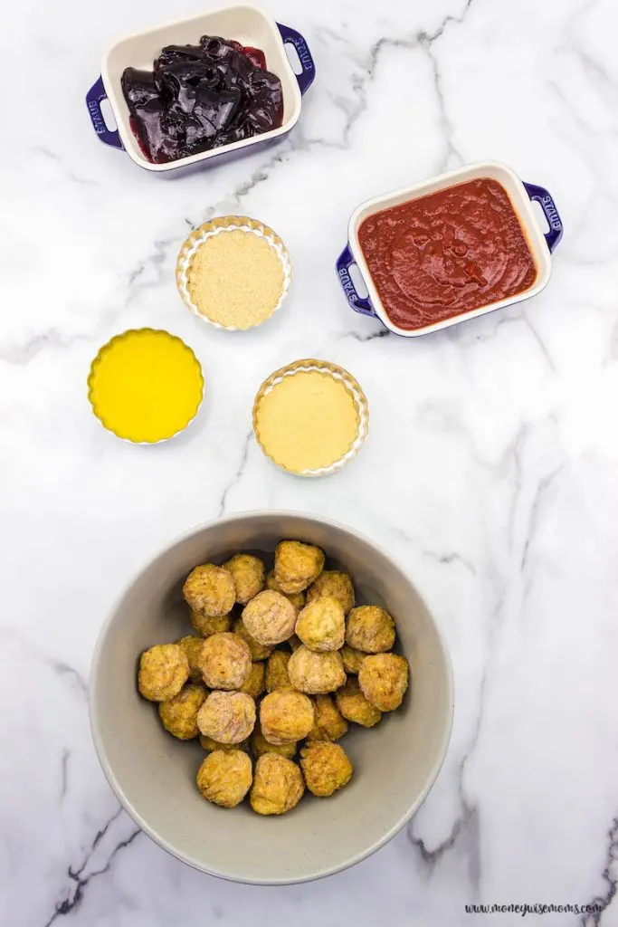 ingredients needed to make this slow cooker meatball appetizer recipe