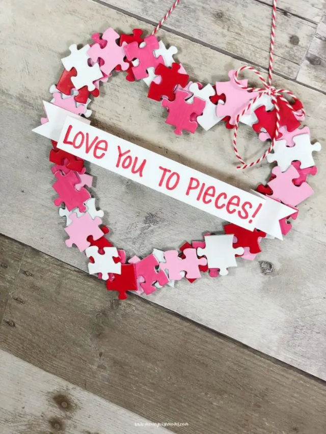 Puzzle Piece Valentine Heart Wreath Story