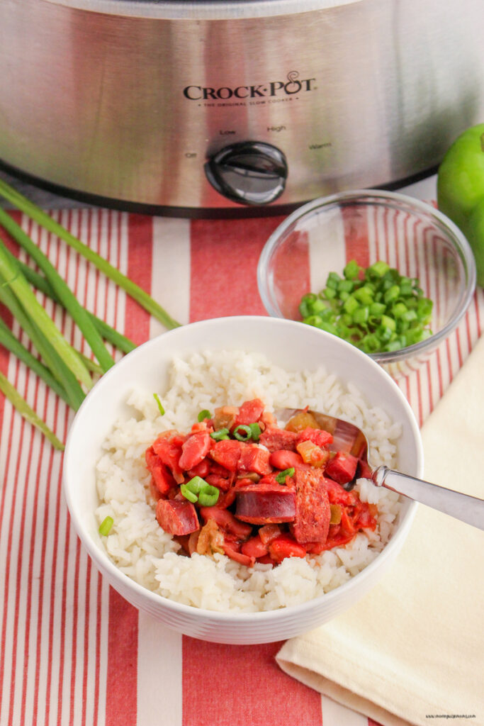 finished recipe for slow cooker red beans and rice ready to eat
