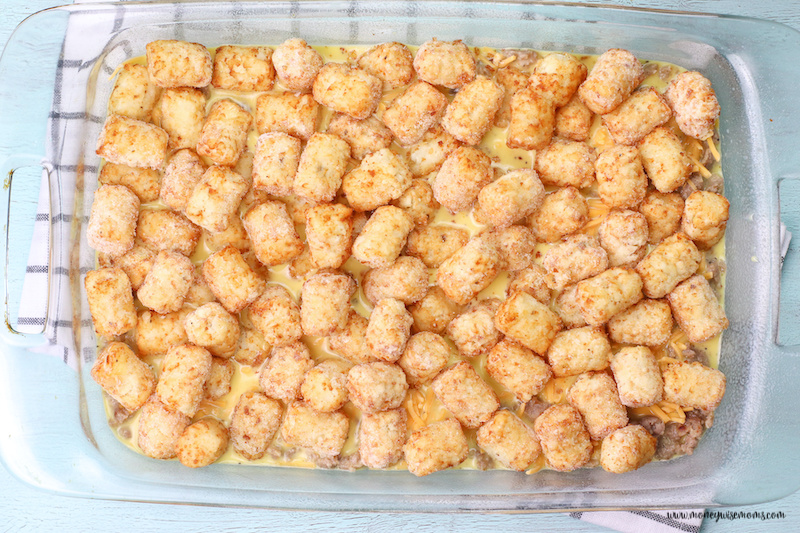 Adding in the frozen tater tots