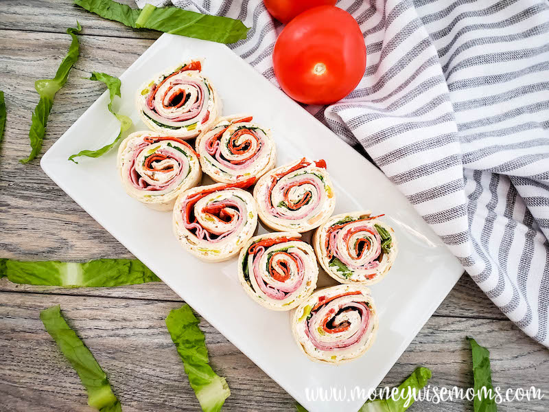 top down view of the finished italian sub pinwheels. 