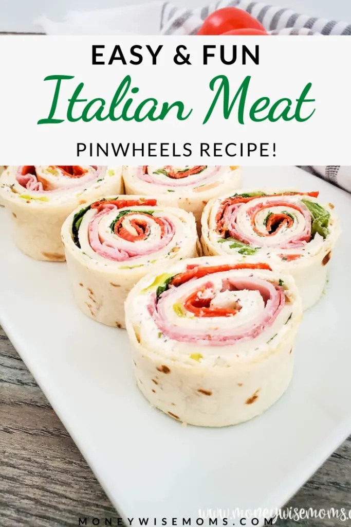 another pin showing the finished Italian meat pinwheels. 
