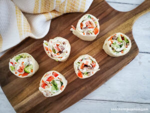 featured image showing the finished veggie ranch pinwheels ready to eat.
