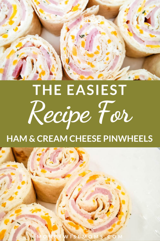 pin showing the finished ham and cream cheese pinwheels 