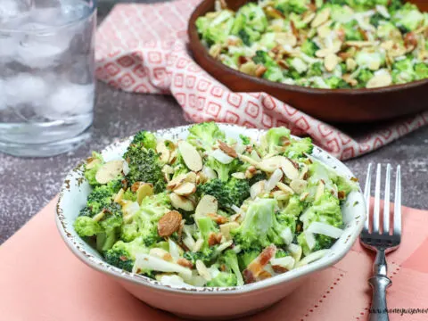 featured look at the finished broccoli with bacon salad.