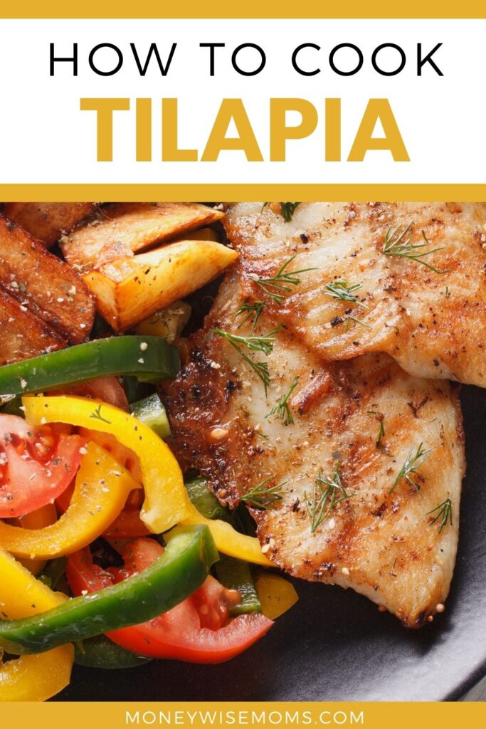 how to cook tilapia - tilapia fillets on plate with sliced vegetables and potatoes