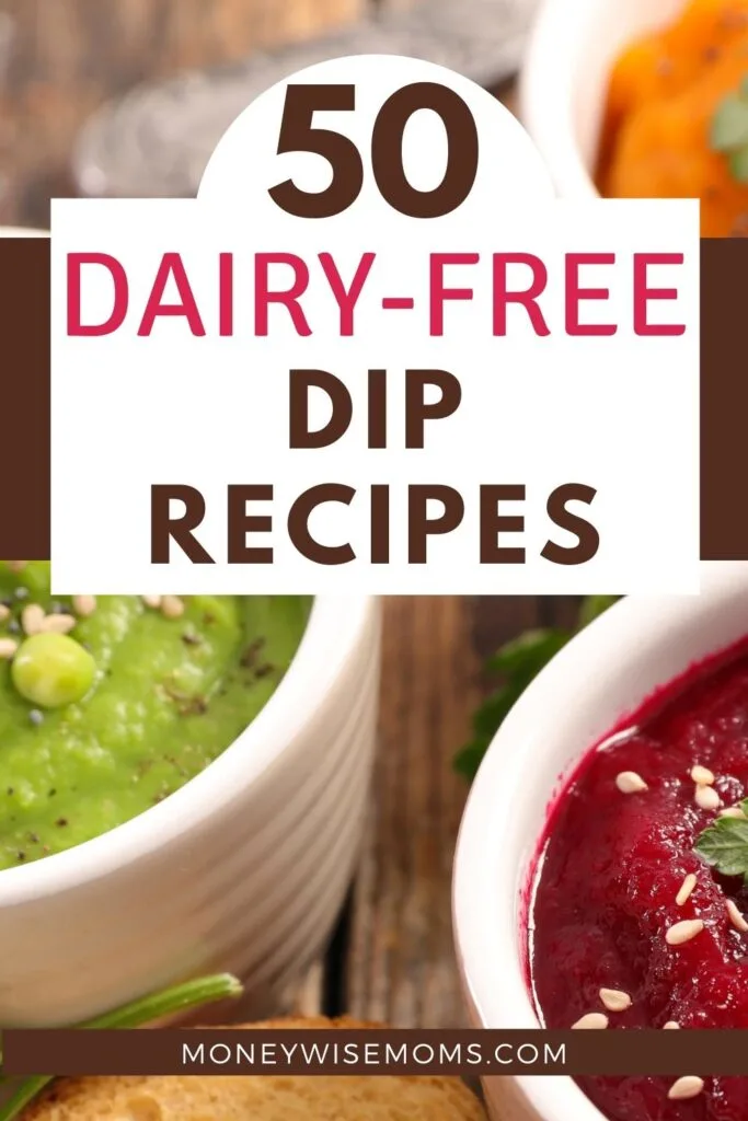 Different dairy free dip recipes on wooden table