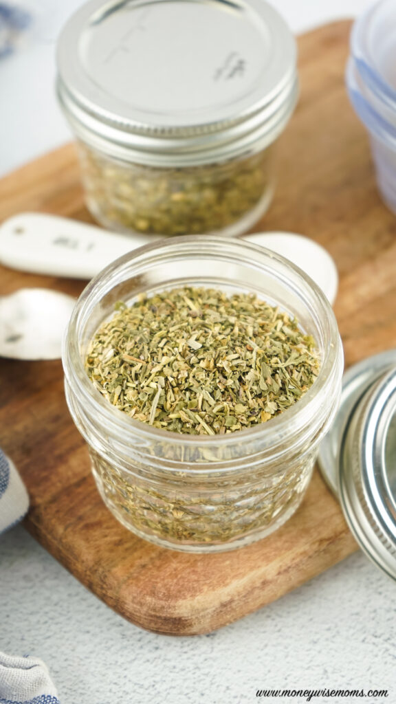 a look at the finished homemade italian seasoning recipe in a jar for storage