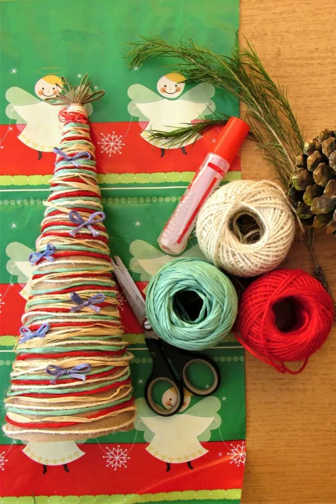Christmas craft supplies on wooden table