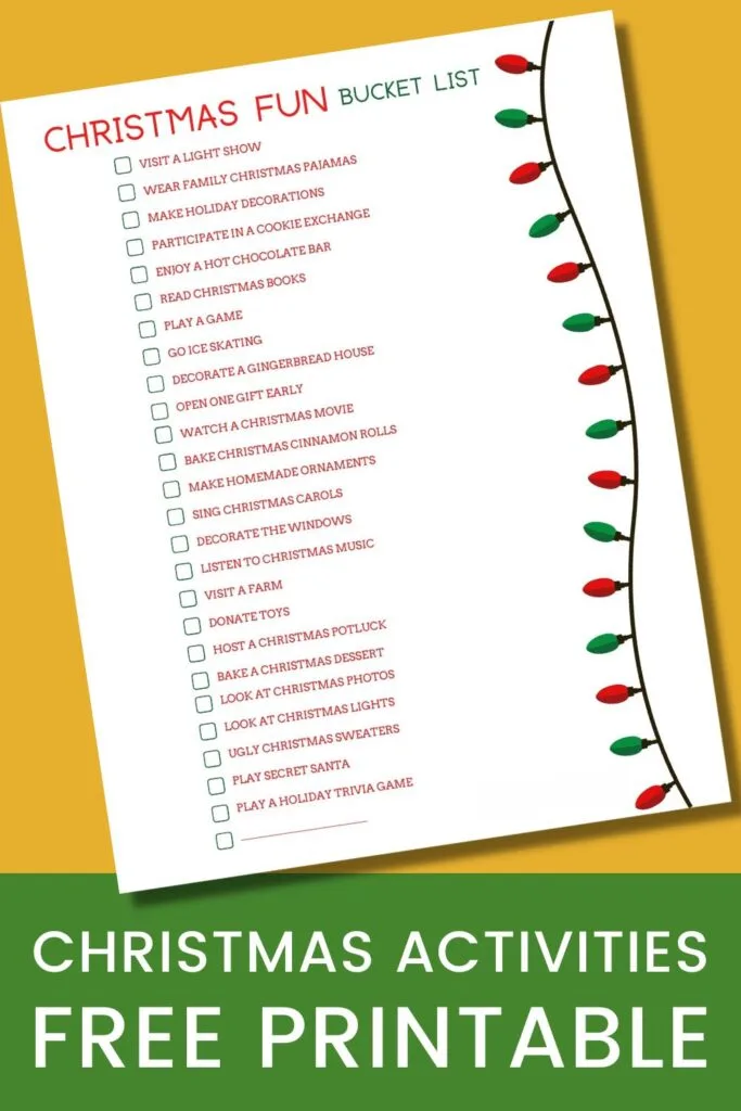 Free printable Christmas activities list - Christmas bucket list for families