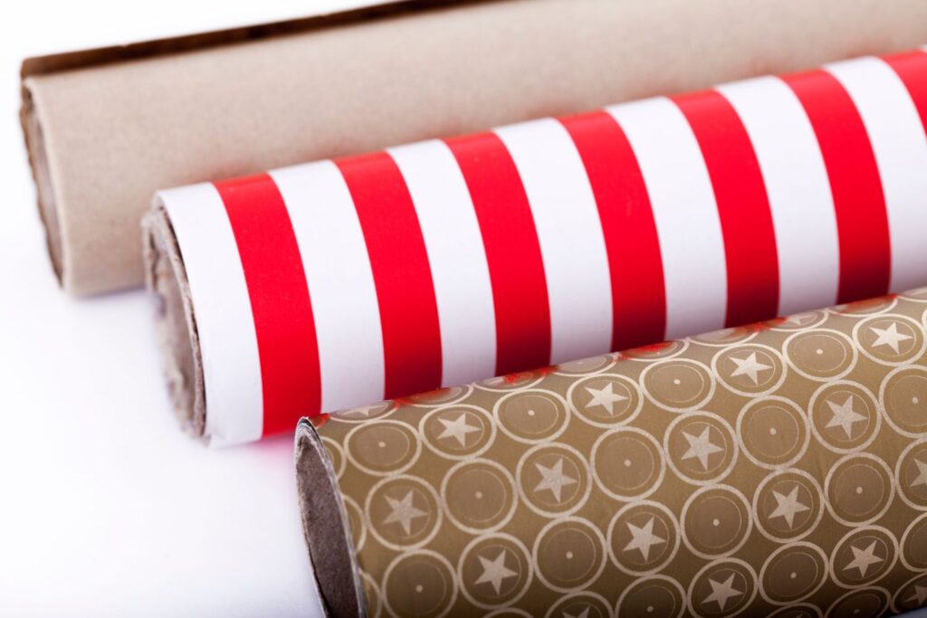 wrapping paper rolls laying on their side
