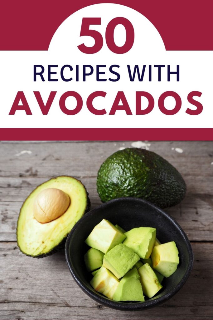 50 recipes with avocado - cut avocado on wooden table