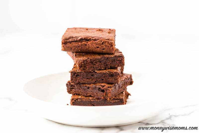 stack of finished recipe for homemade brownies. 