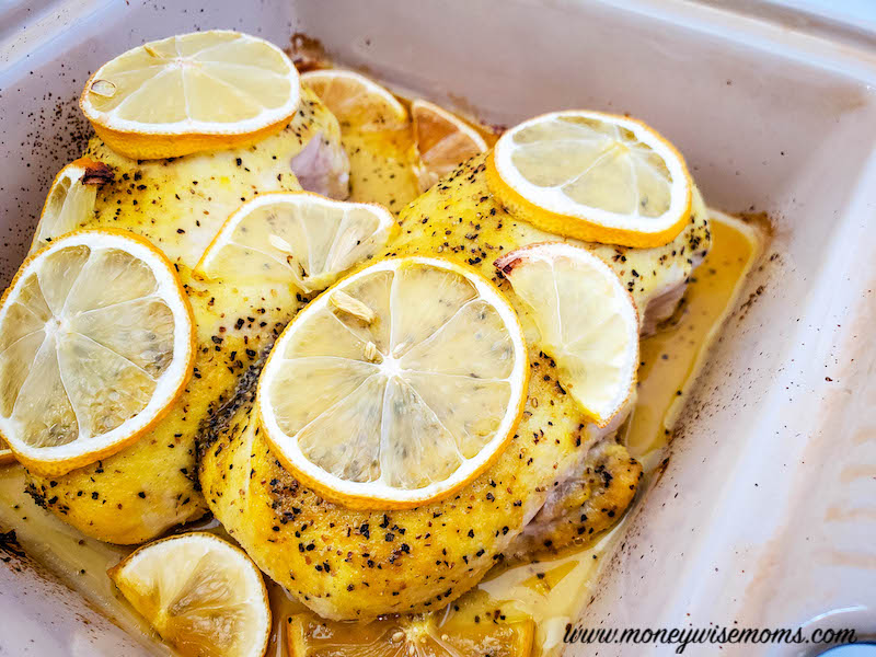close up look at the finished lemon pepper chicken. 