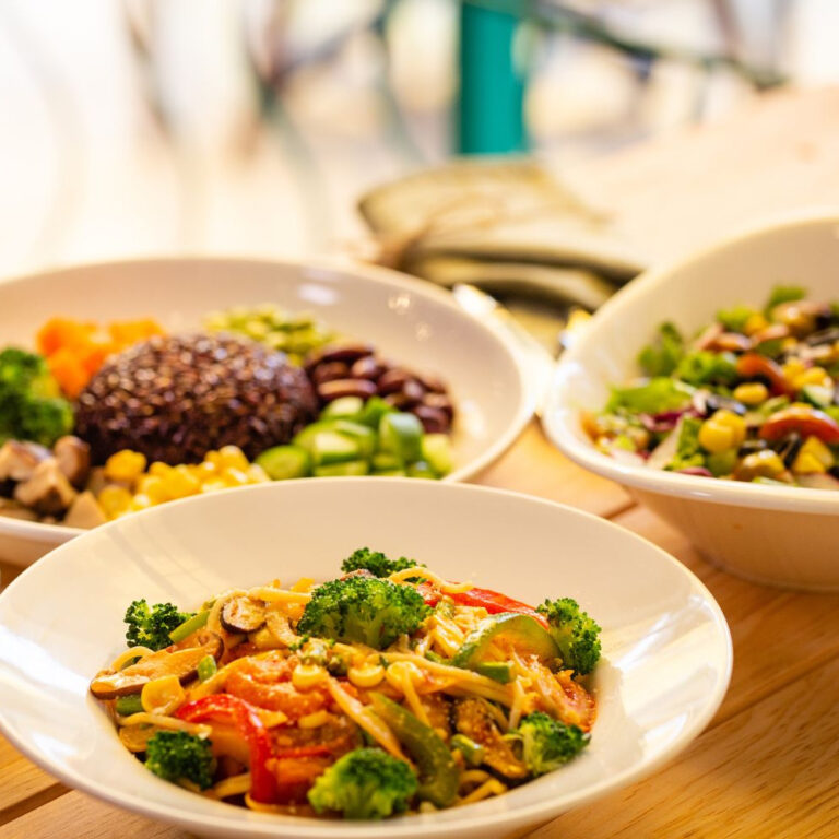 Vegan dinners in white bowls