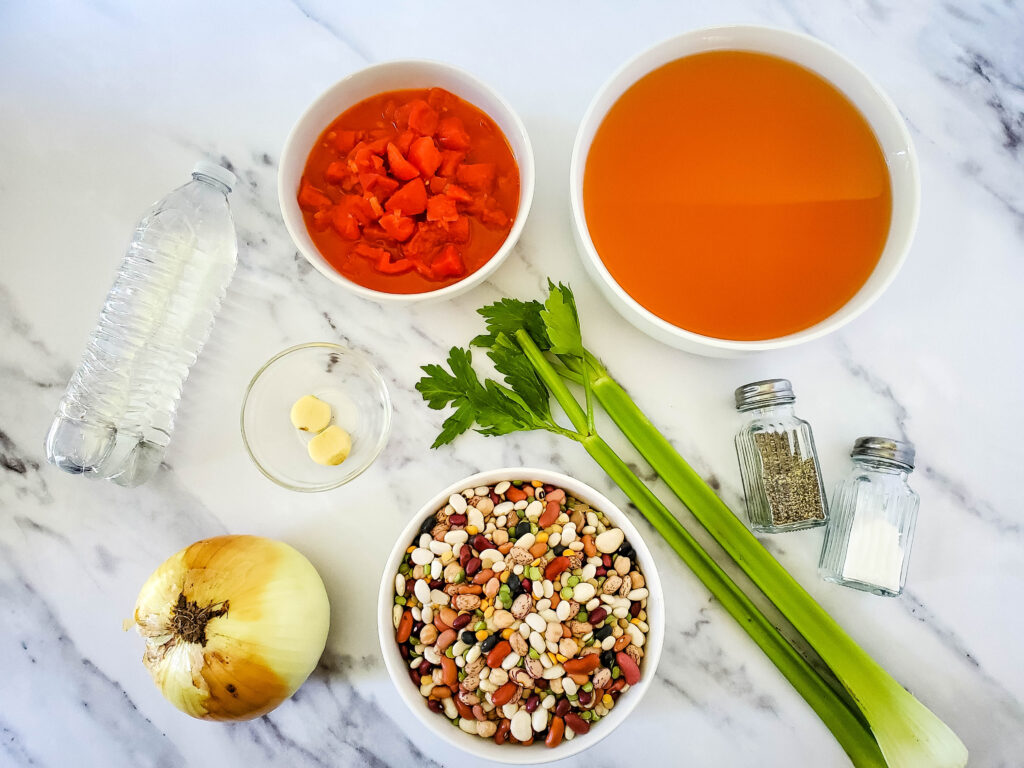 Ingredients for 15 bean soup in the slow cooker