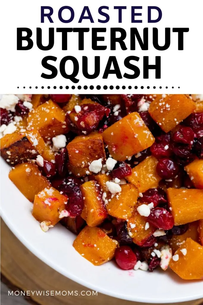white bowl of oven roasted butternut squash