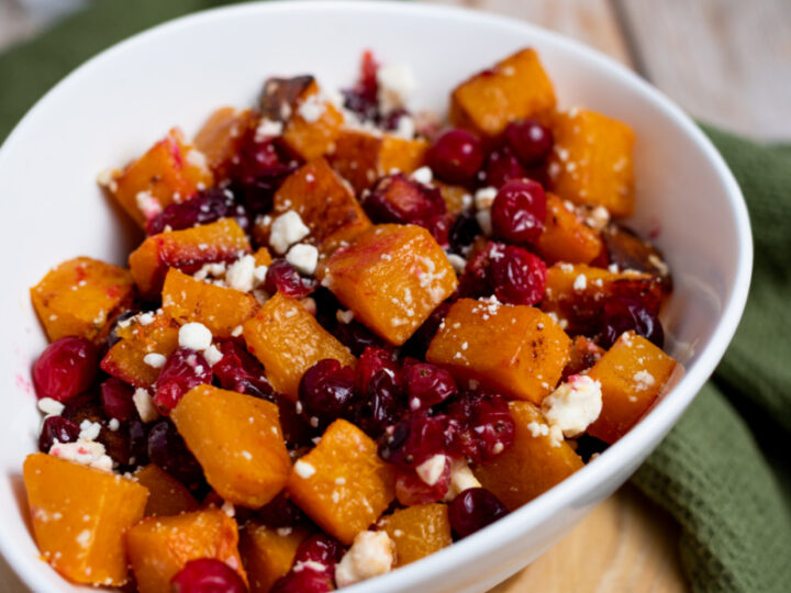 Roasted Butternut Squash with Cranberries and Feta