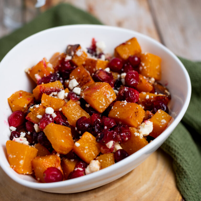 Oven Roasted Butternut Squash with Cranberries and Feta