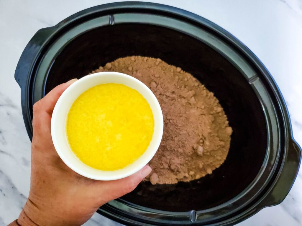 melted butter and chocolate cake mix
