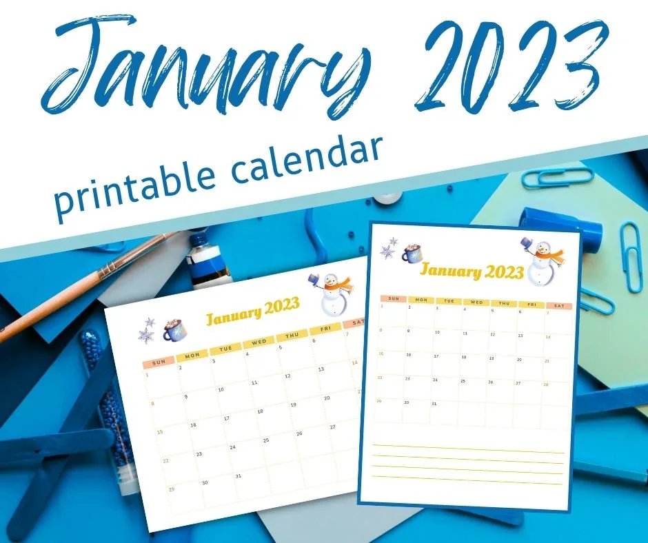 Vertical and horizontal printable calendars January 2023