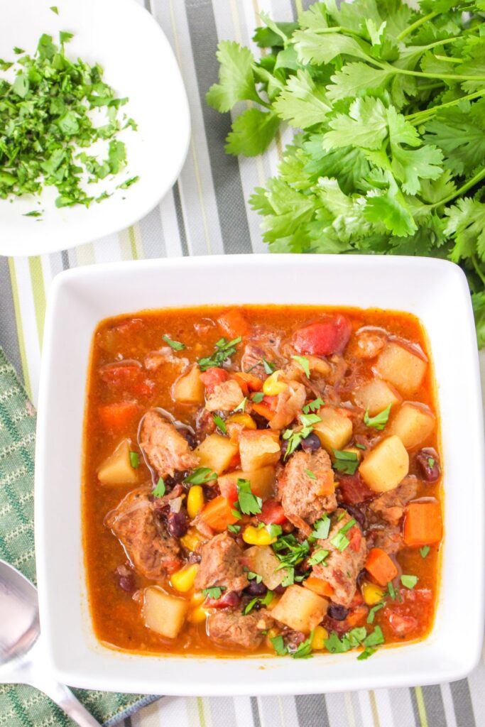 Easy slow cooker recipe for Mexican beef soup with vegetables