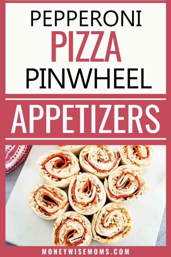 Pepperoni pizza pinwheel appetizers on platter - pizza pinwheels with tortillas