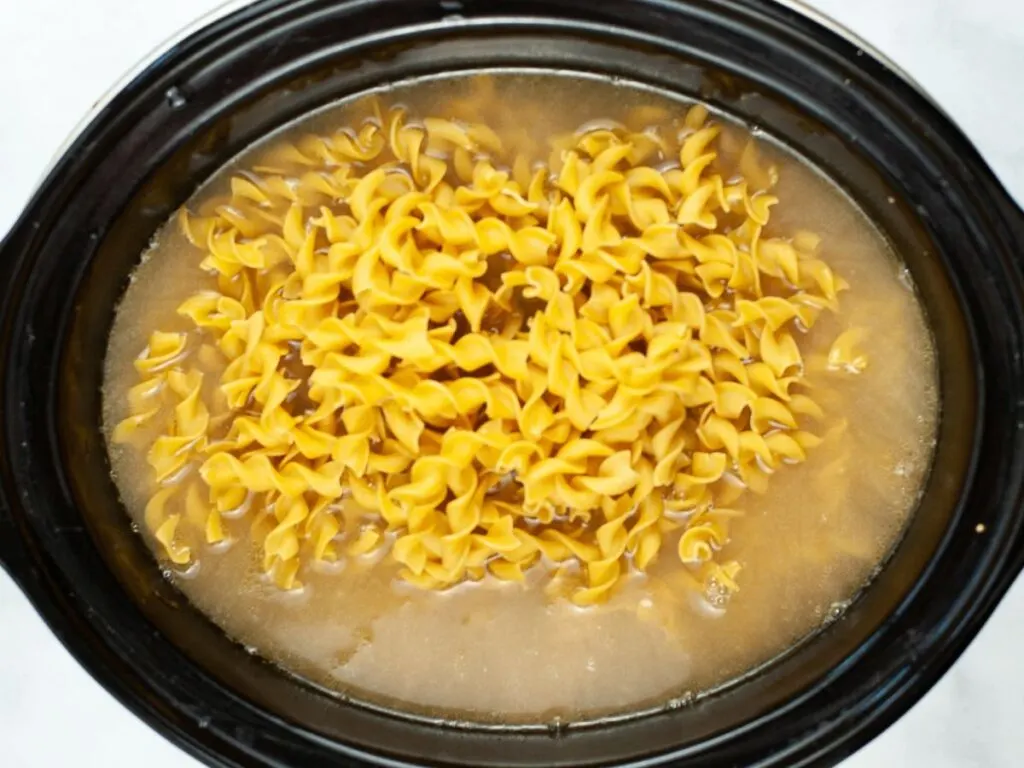 add noodles to turkey soup in crock pot