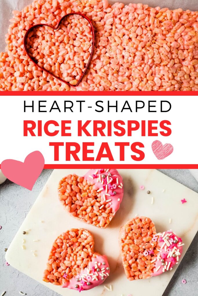 Heart shaped rice krispies treats with cookie cutter and finished treats