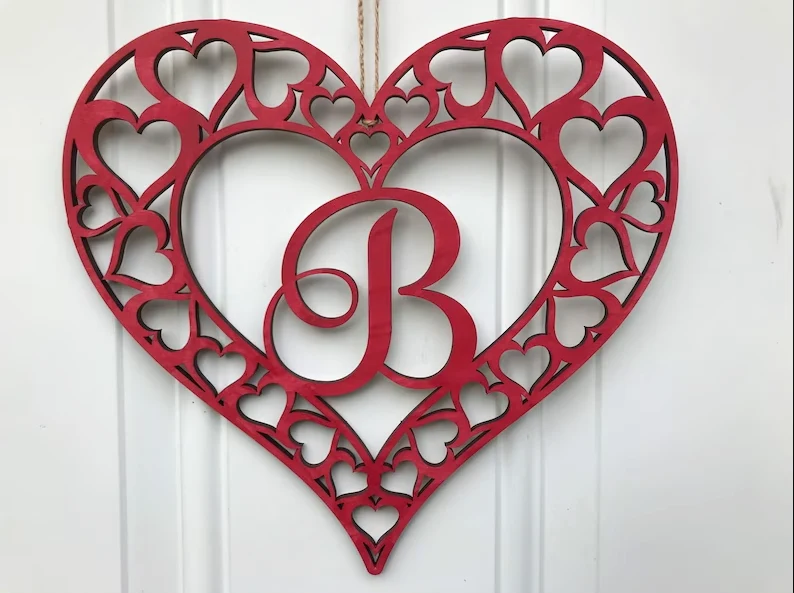 heart monogram door decoration from Etsy