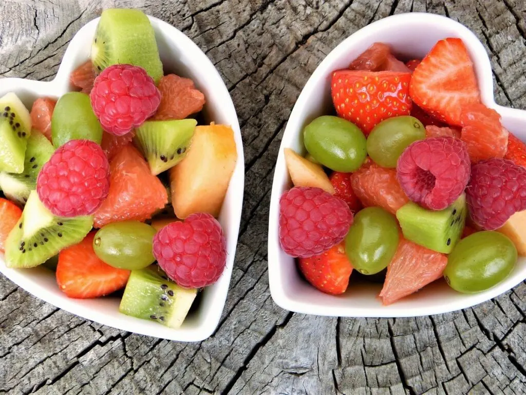 Heart shaped bowls of fruit