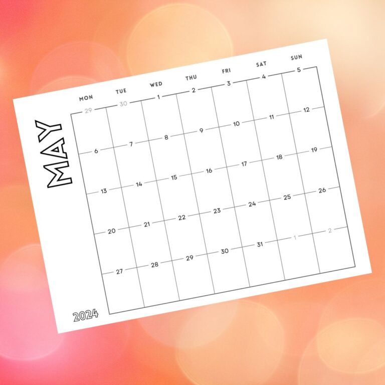 May 2024 printable calendar on peach background