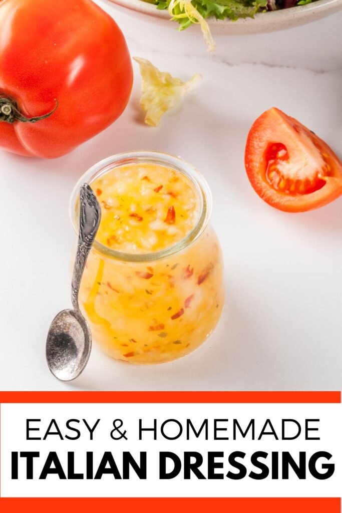 easy and homemade italian dressing with tomato and bowl of salad