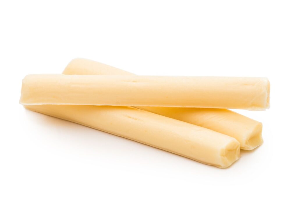 string cheese on white background