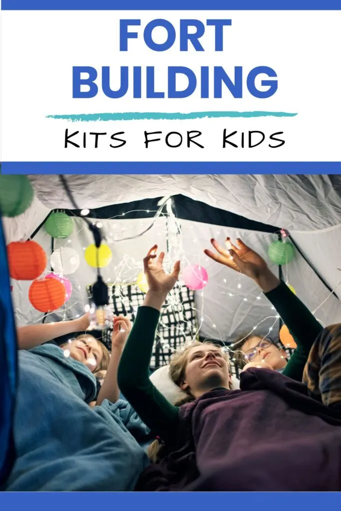 kids playing with fort building kits with their parent
