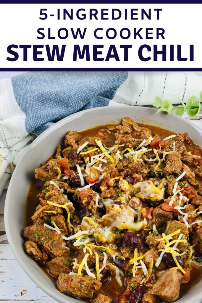 5 ingredient crock pot stew meat chili in gray bowl