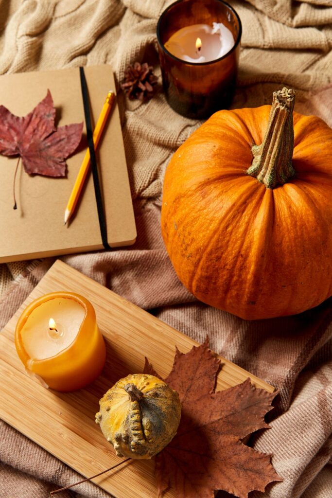 Pumpkin with fall candle and decor - fall gifts for mom