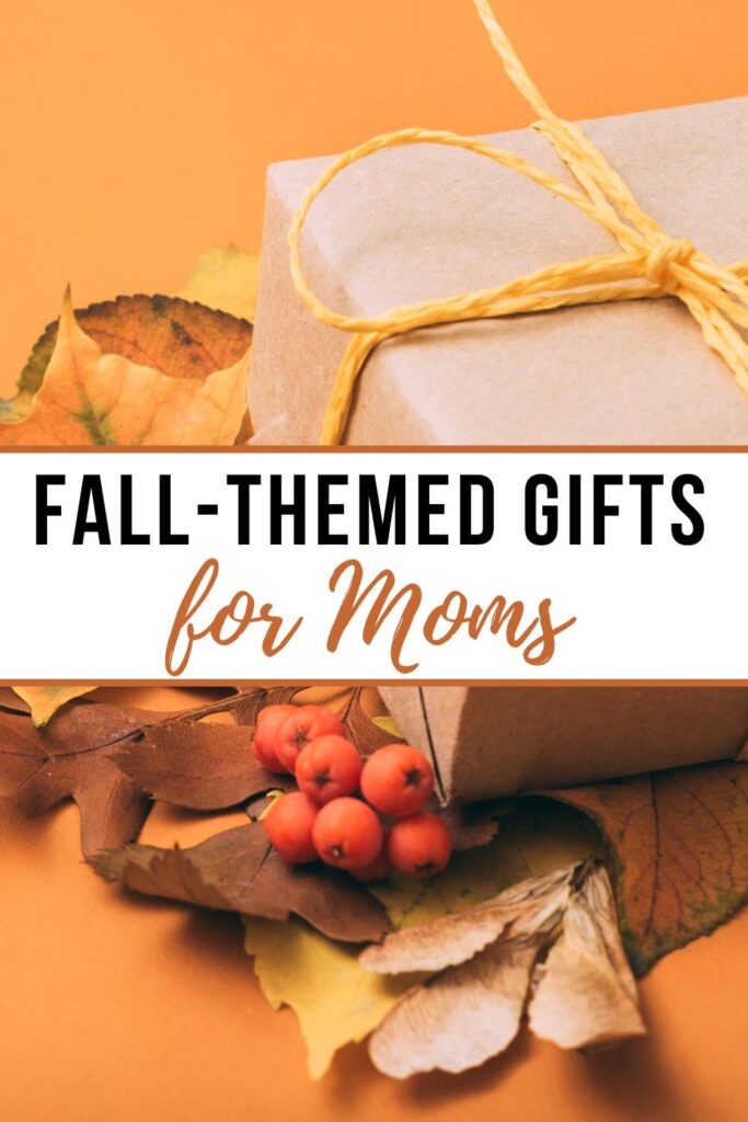 brown paper gift with leaves on orange background