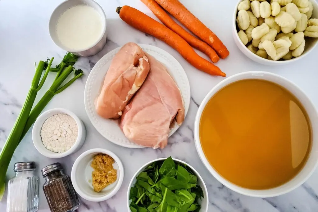 ingredients for chicken soup with gnocchi made in slow cooker