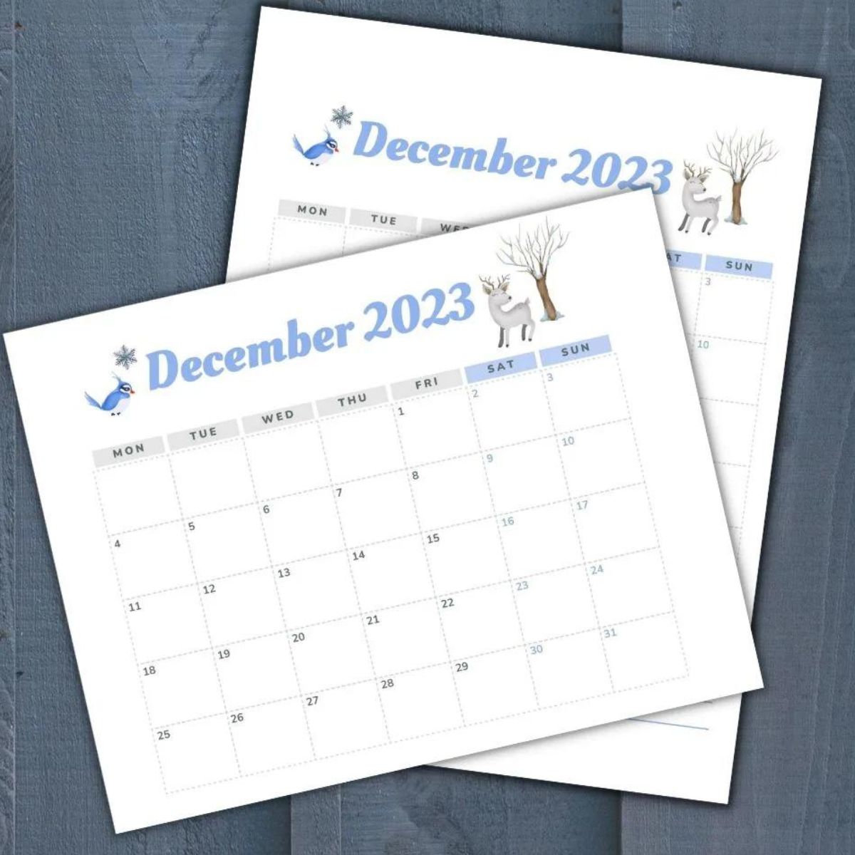 December 2023 calendars printed out