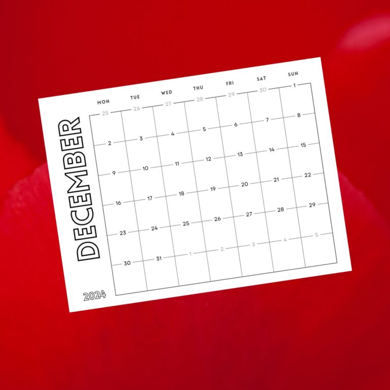 December 2024 calendar on red background
