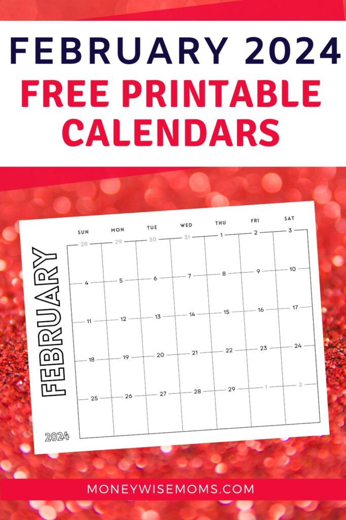 Printed February 2024 calendar on red background