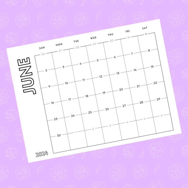 June calendar printable square