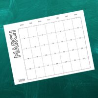 printed March 2024 calendar on green background
