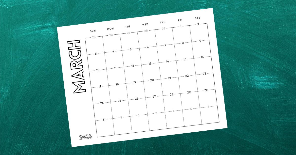 March Free Printable Calendar 2024 - Moneywise Moms - Easy Family Recipes