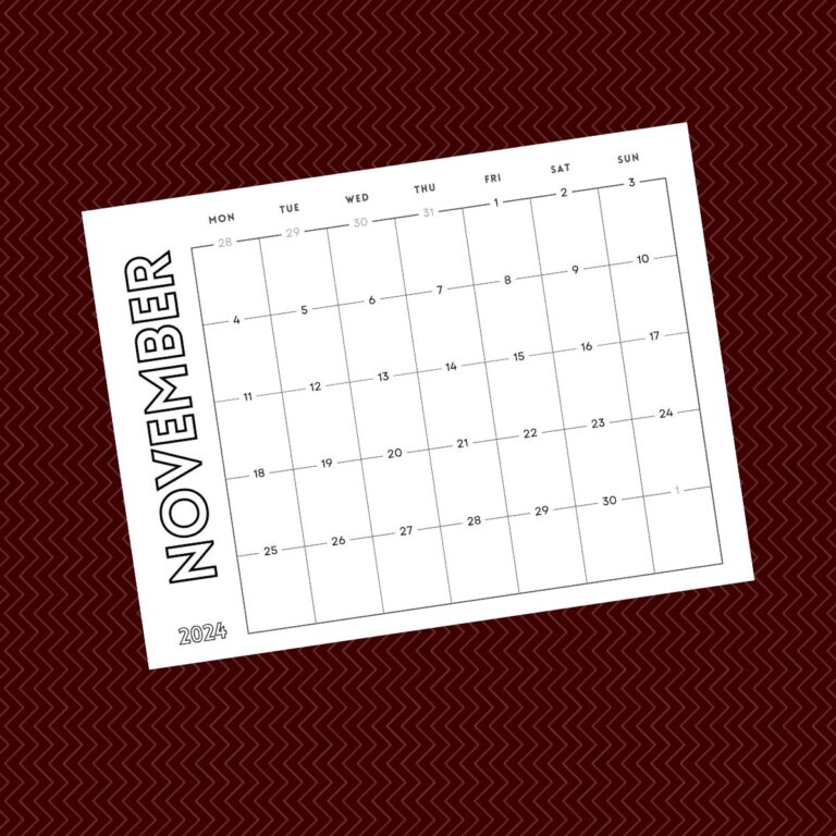 November calendar on brown background